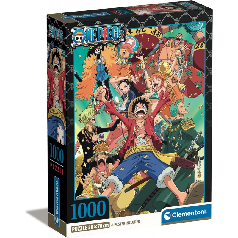 Clementoni One Piece 39921 Puzzle de 1000 Piezas con póster – Juego de táctica para los Fans del Manga y del Anime