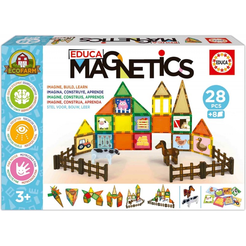Educa - Magnetics Ecofarm | Juego Educativo de construcción 3D magnético con 28 Piezas