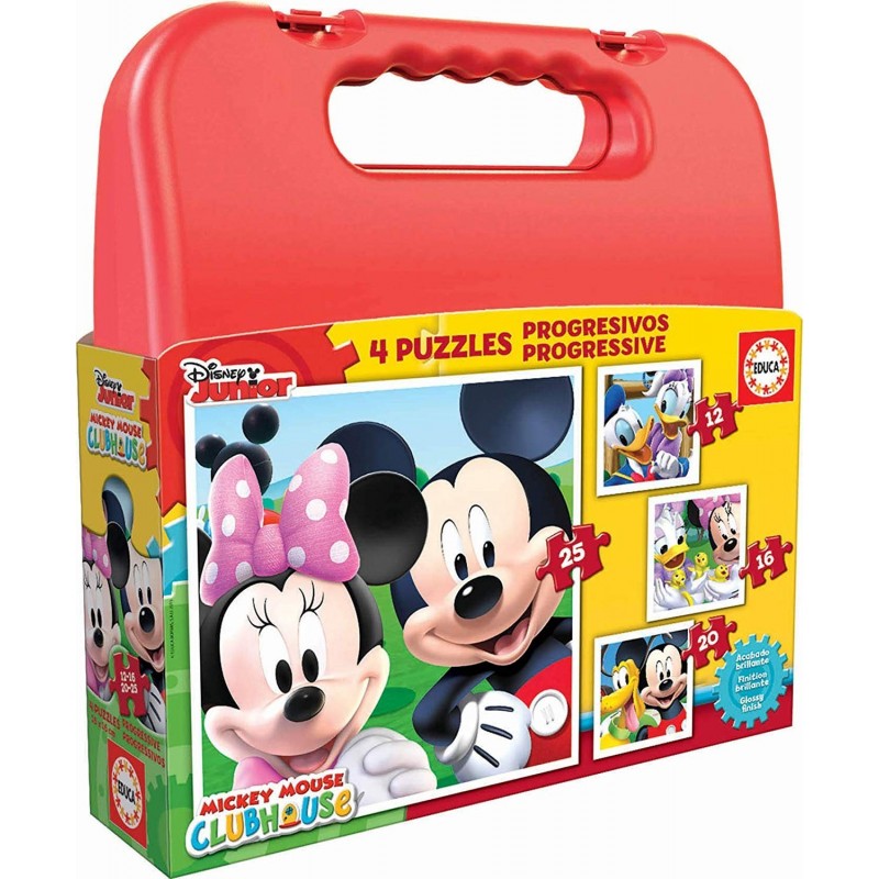Maleta Puzzles Progresivos Mickey Mouse, 12-16-20-25